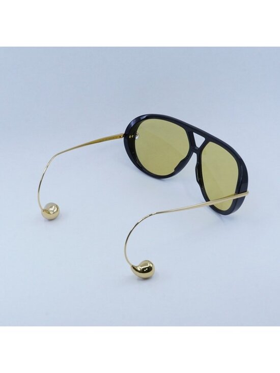 Bottega Veneta BV1273S 003 Sunglasses Black and Gold Geometric Frame, Yellow